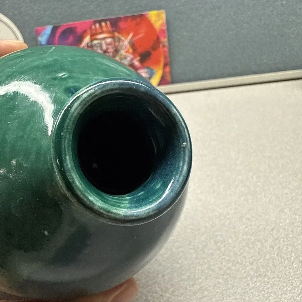 MCM Style Drip Glaze Bud Vase Ceramic Art Pottery Turquoise Blue Green 5 IN 1994